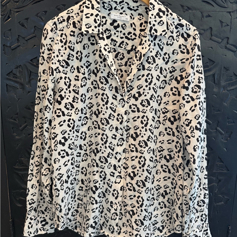 Equipment Black and White Animal Print Button-Down Shirt